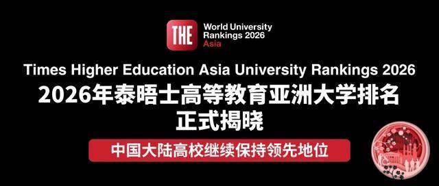 泰晤士2026年度亞洲大學排名釋出